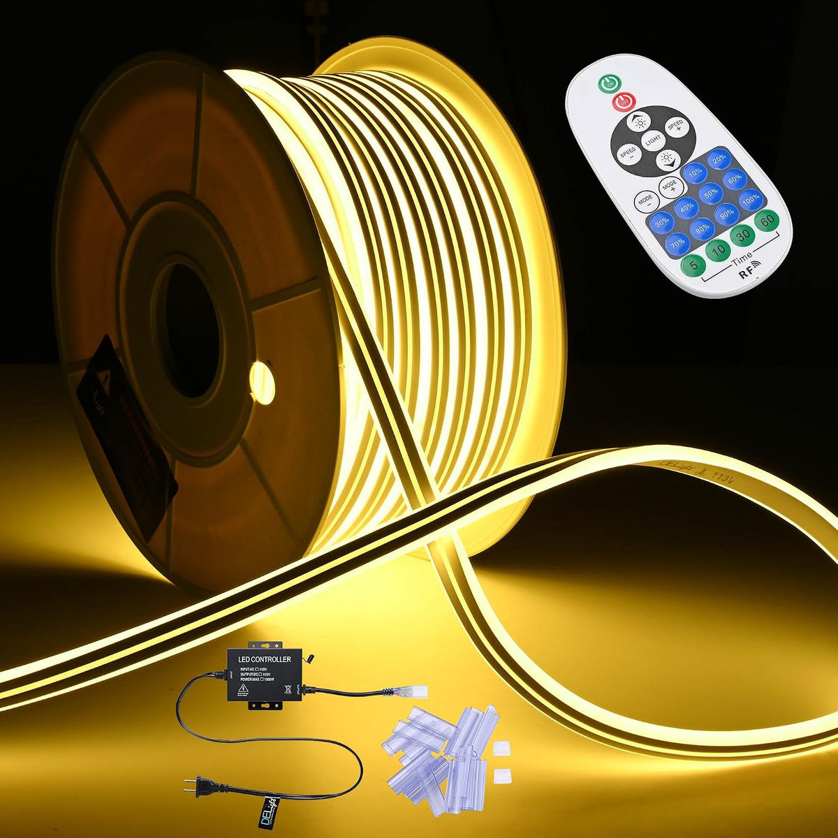 DELight AC 110-120V Waterproof IP65 Warm White 100ft LED Neon Rope Lights