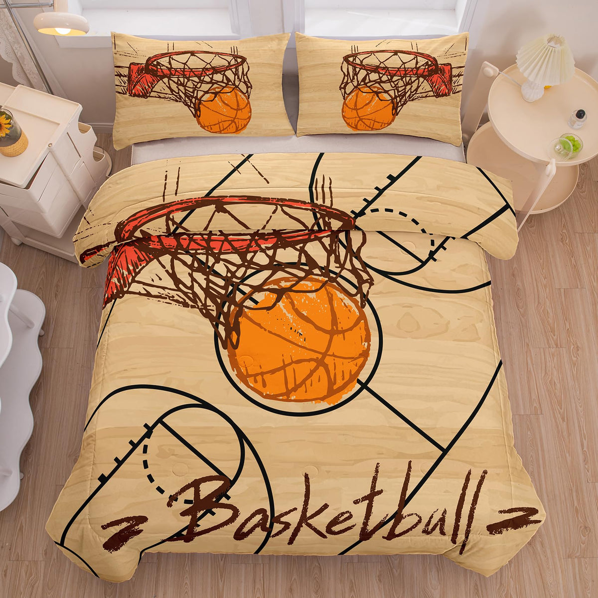 Peopleareok Basketball Bedding Set Twin (68x86 Inch), 3D Printed Basketball Theme Comforter, Boys Sport Bedding, 2 Pieces Soft Microfiber Comforter Set for Boys with Pillowcase