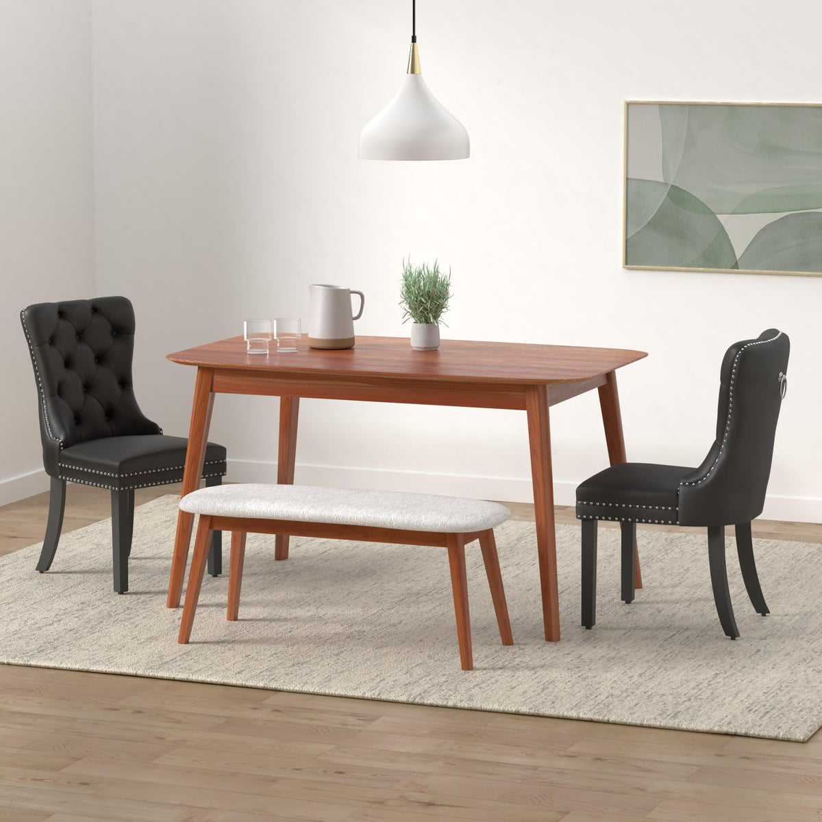 Eifizek Velvet Dining Chairs Set of 6, Tufted Dining Room Chairs with Nailhead Ring Pull Trim, Upholstered Dining Chairs with Solid Wood Legs for Kitchen Dining Room, Sillas De Comedor (Black)
