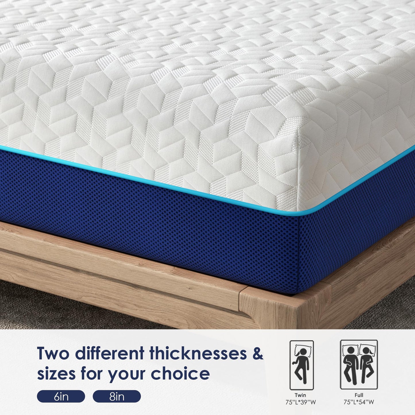 Back to School Essentials Gel Memory Foam Mattress - CertiPUR-US Certified Cooling Bed with Motion Isolation & Non-Slip Base Cover, Twin/Full Size for Dorms & Family Rooms (8 Inch, Full)