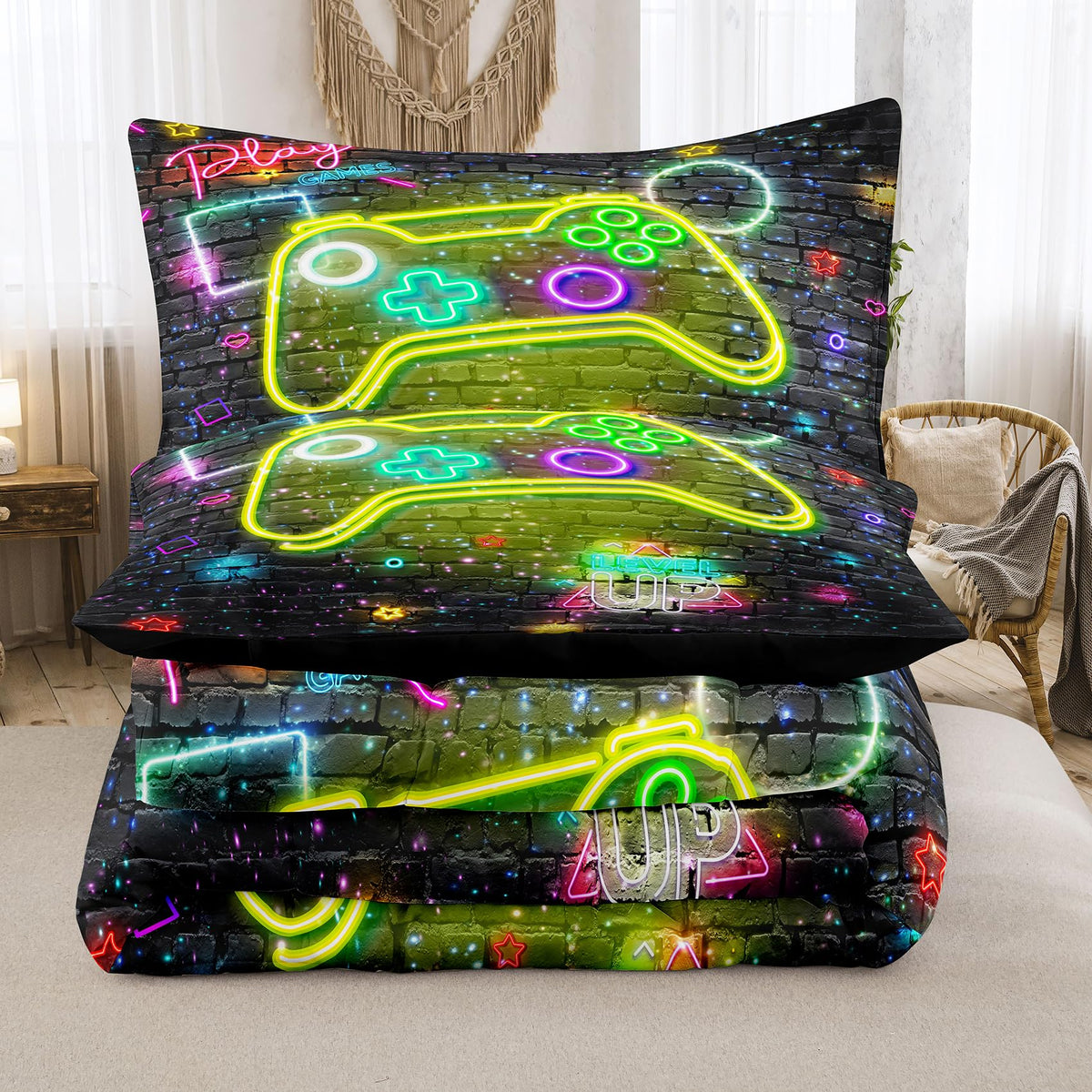NINENINE Gaming Bedding Sets - Twin Comforter Sets for Boys & Kids (5PCS - 1Comforter, 1Flat Sheet, 1Fitted Sheet, 2Pillowcases)