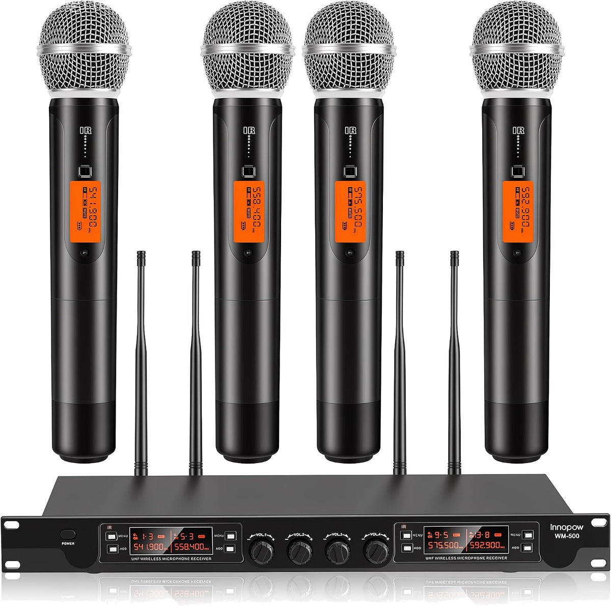 innopow 200-Channel Wireless Microphones System, Dual UHF Metal Cordless Mic Set, Auto Scan, Long Range 200-240Ft,16 Hours Use for Karaoke Singing, Church, 2022 Version(WM333)