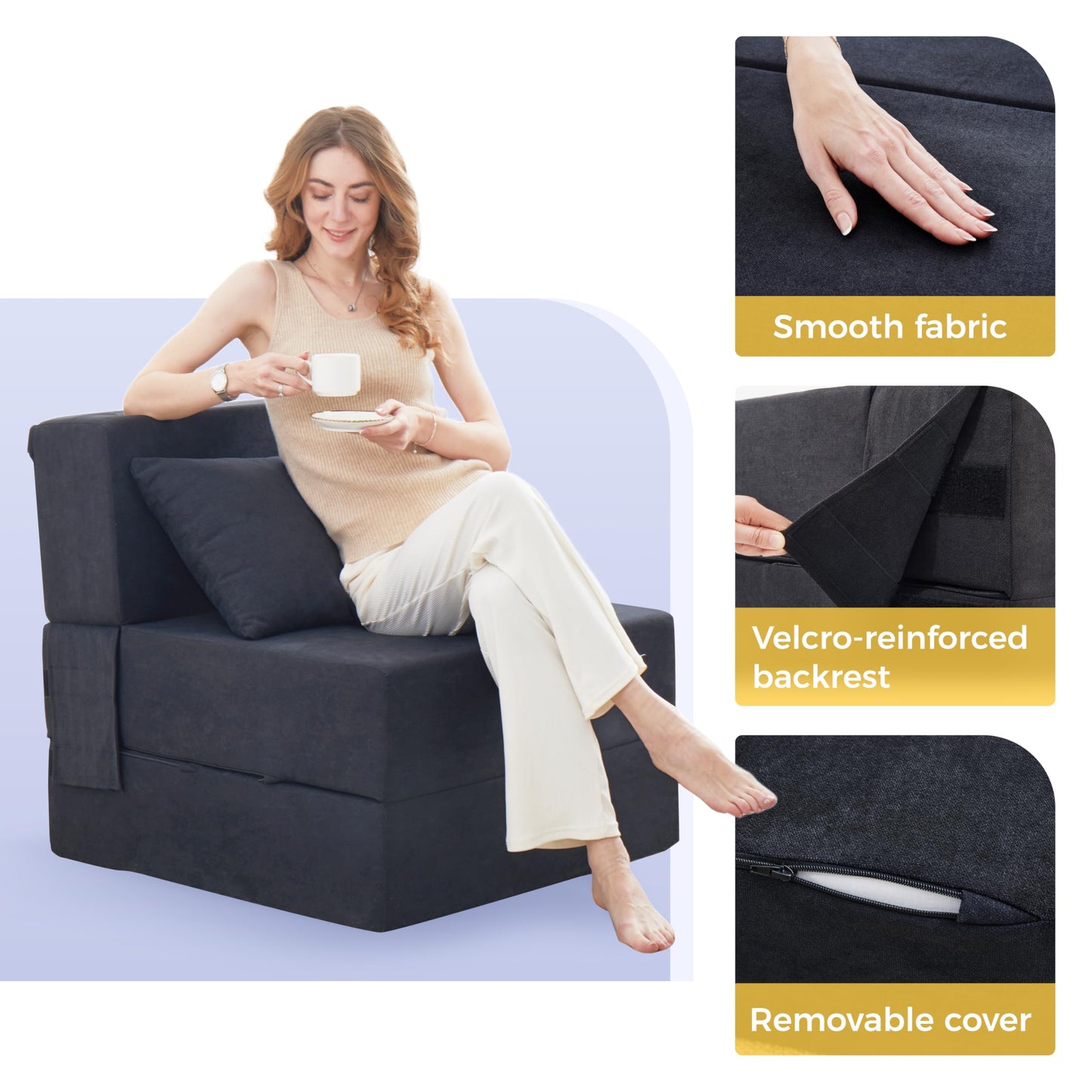 Jamdok 6 in 1 Convertible Folding Sofa Bed with Pillow,8 inches Thick High Density Foam Foldable Mattress,Single Sleeper Chair for Living Room/Dorm/Guest Use/Home Office/Apartment