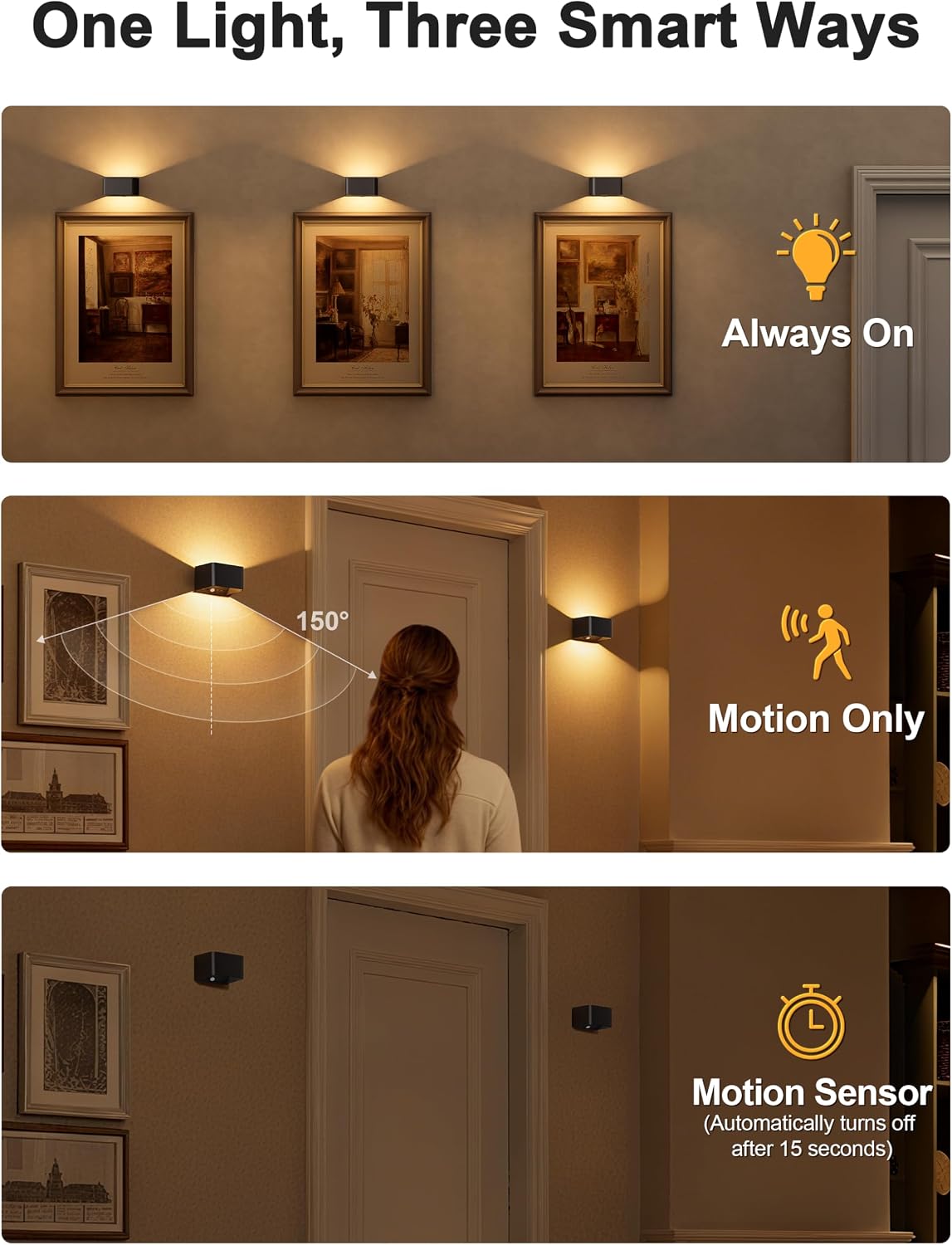 NIORSUN Motion Sensor Wall Light, 5000mAh Battery Operated Wall Sconce with Remote, 3CCT Dimmable Rechargeable Wall Lights,Wireless Sconces for Living Room Bedroom Hallway