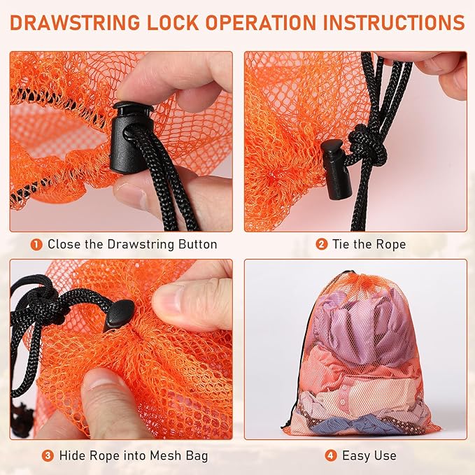 10/20/40/60/100PCS Mesh Drawstring Bag Durable Delicate Mesh Laundry Bag Multicolor Nylon Mesh Bag Small Mesh Gym Bag Travel Mesh Beach Bag Locking Closure Storage Bag For College, Gym, Yoga, Sport