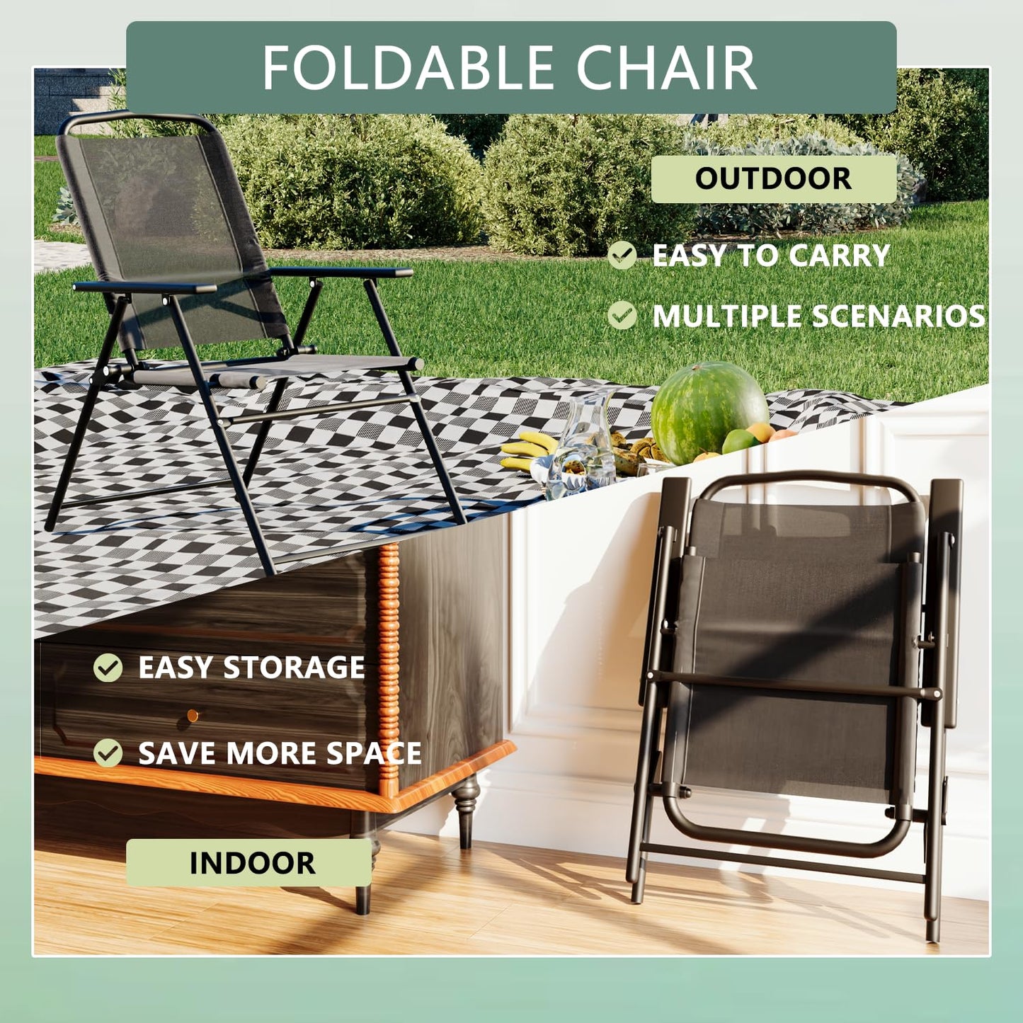 Tornivk 6 Pieces Patio Dining Set for 4, Small Outdoor Patio Table and Chairs Set, Patio Furniture Set with Umbrella & 4 Folding Chairs Portable Garden Dining Table Set for Garden, Backyard, Lawn