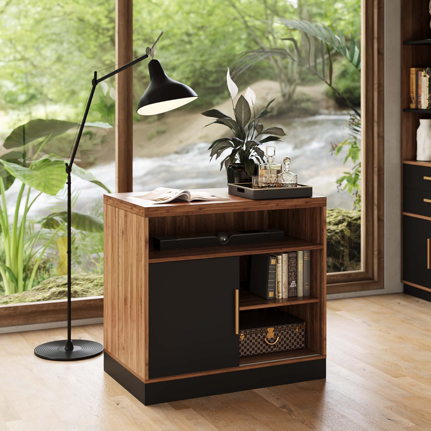 ModernMate Wood File Cabinet with Door, Filing Cabinet for Home Office with Adjustable Open Storage Shelves, 31W*20D*29H Lateral File Cabinet, Black Walnut