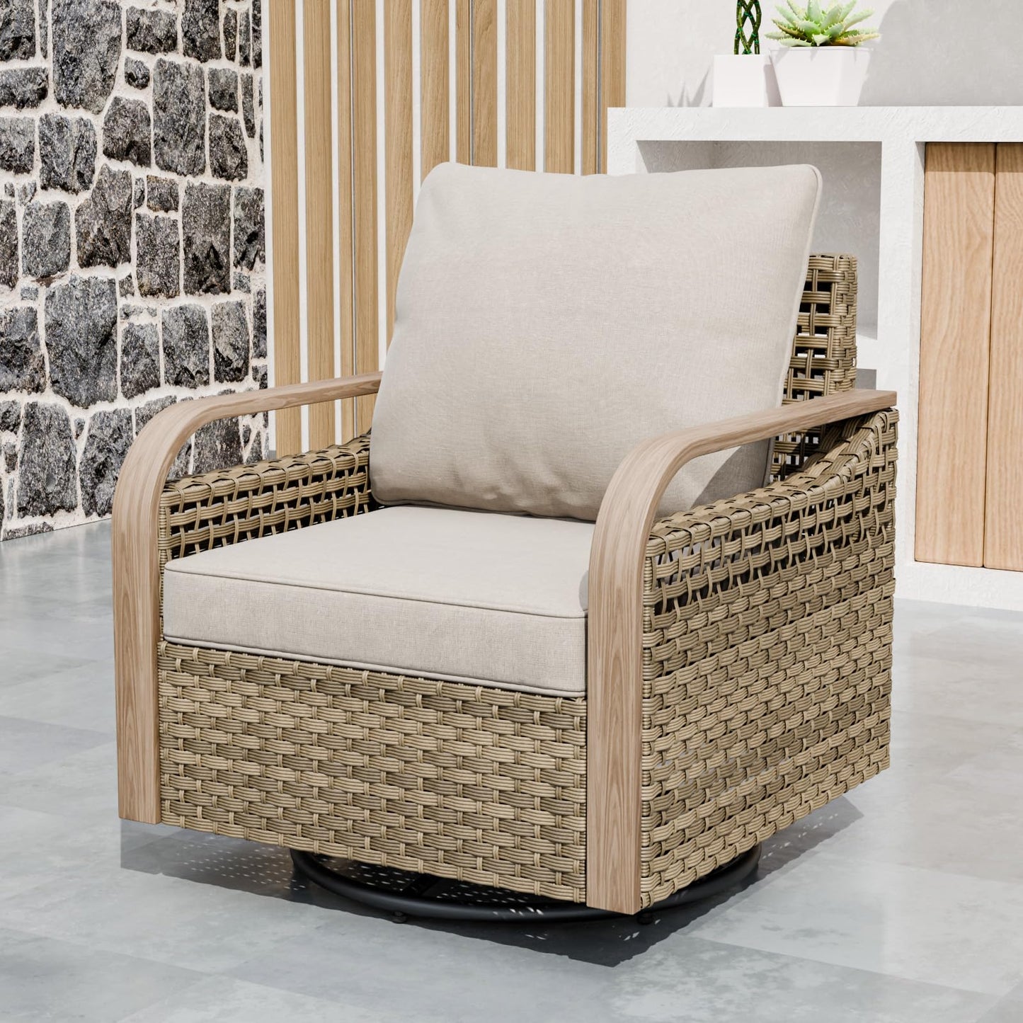 EAGLE PEAK Modern Wicker Outdoor Glider Rocking Chair, Swivel Rocker, Rattan Patio Furniture for Yard Deck Porch Garden, 1 Chair, Brown/Gray
