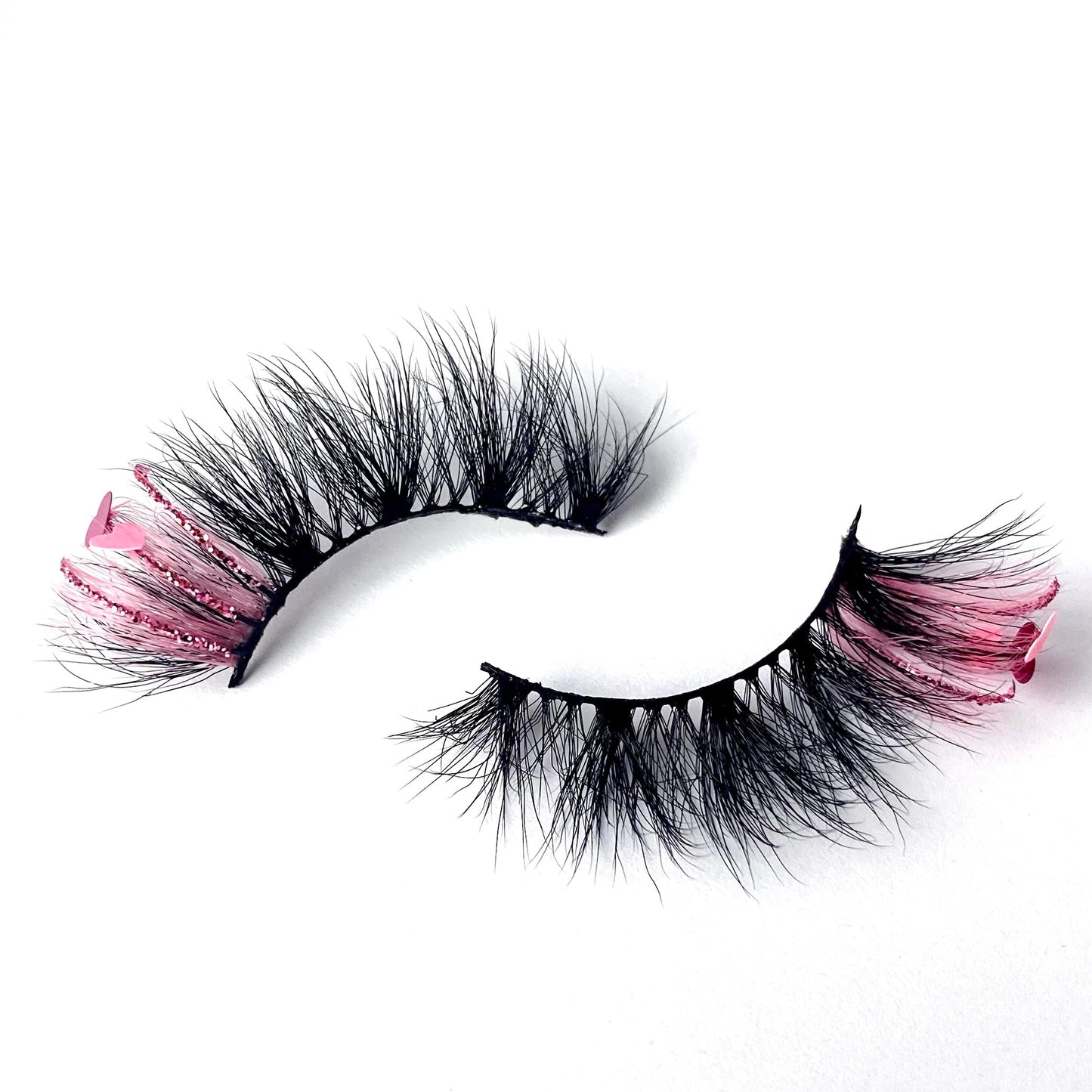 Luvly Lotus False Lash Wispy Dramatic Fluffy Strip Decorative Lashes Party Cosplay Valentine's Day Pink Red Glitter Heart Voluminous Natural Short Long (15-20mm)