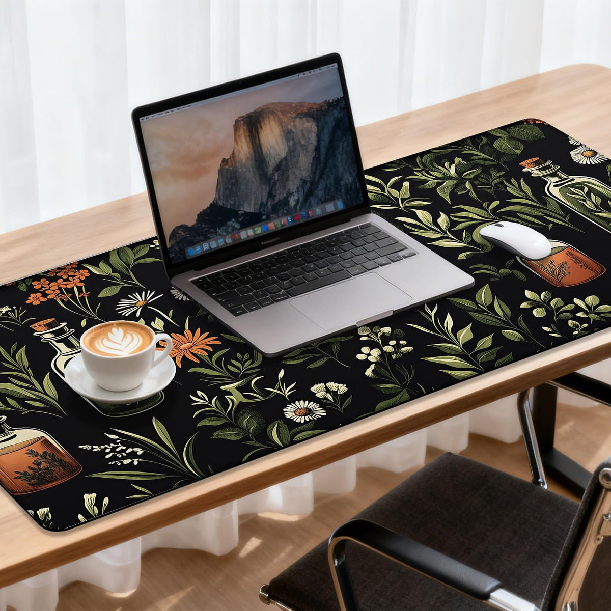 Wildflower Leaves and Bottles Gaming Mouse Pad 35.4 x 15.7 Inches with Non-Slip Rubber Base, Smooth Cloth Surface Desk Keyboard Mat for Computer, PC, Laptop, Desktop