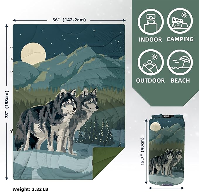 Outdoor Puffy Camping Blanket, Lightweight Windproof Warm Stadium Blanket, Packable Travel Camping Quilt for Cold Weather, Hiking, Backpacking, Sleeping, Hammock, Adventure 78"x 56"