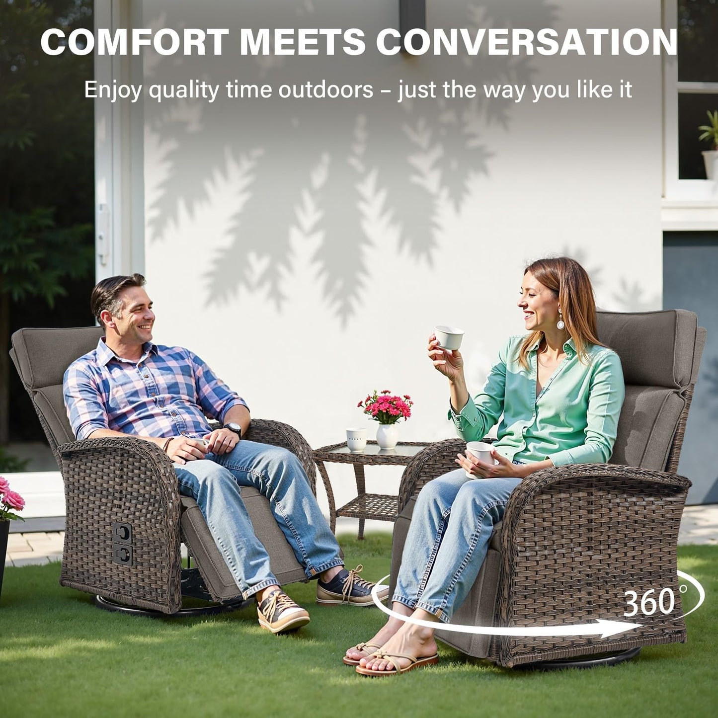 Belord Dual-Adjust Outdoor Swivel Recliner Chair – Reclining Patio Chair with Adjustable Backrest and Footrest, All-Weather Wicker Chaise Lounge Chair Outdoor for Pool Deck (Upgraded 2.0)