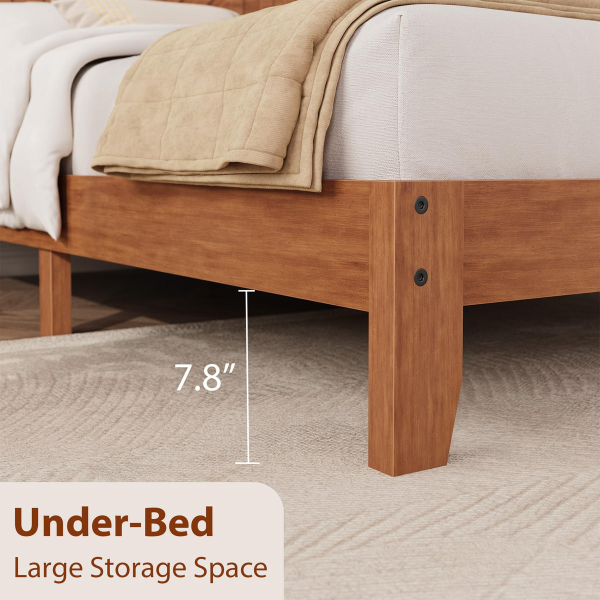 SLEKVERSA Wooden Platform Bed Frame with Headboard, Queen Size Mattress Foundation with Wooden Slat Support, No Box Spring Needed, Easy Assembly, Light Brown