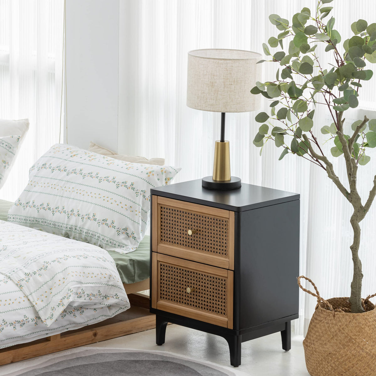 Fully-Assembled Modern Farmhouse Clean-Lined Nightstand, End Table with 1 Drawer, Black