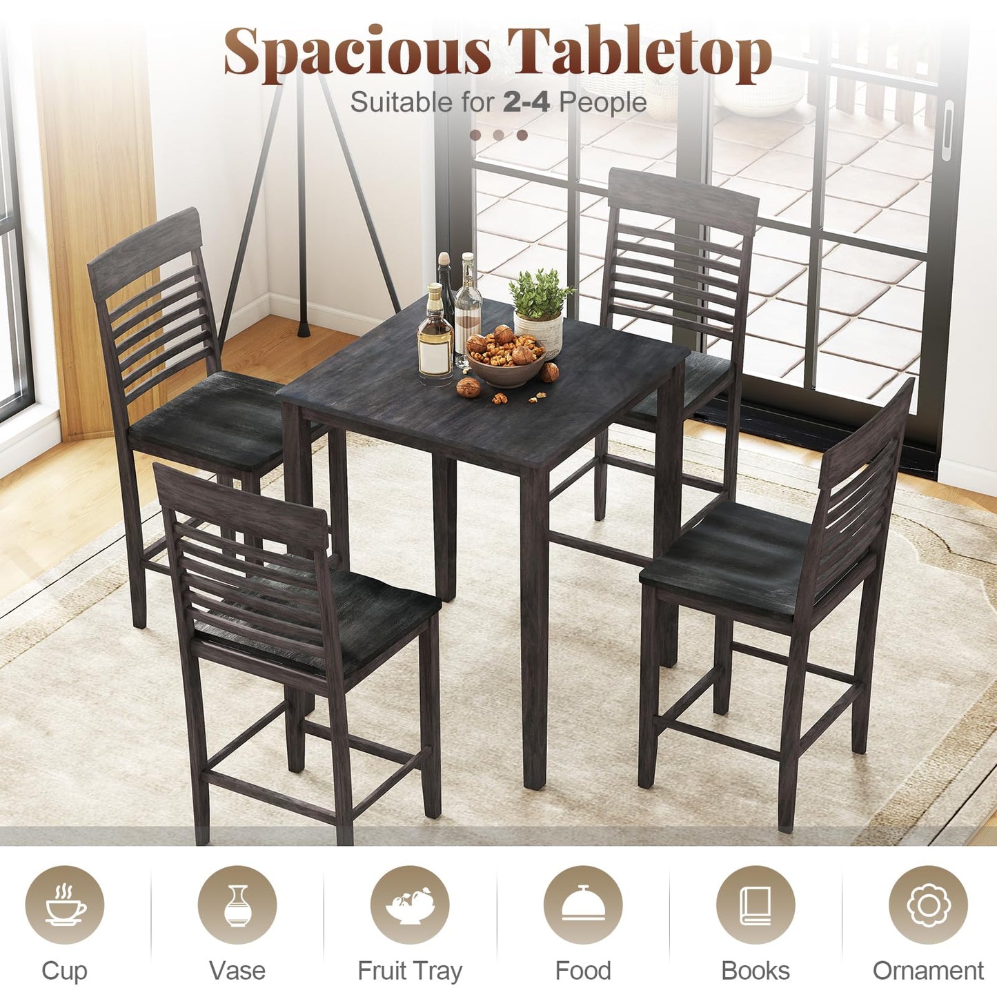 GOFLAME Square Dining Table for 2-4 People, Counter Height Pub Table with Rubber Wood Legs, Wooden Kitchen Table for Dining Room, Bistro, Restaurant, Small Space