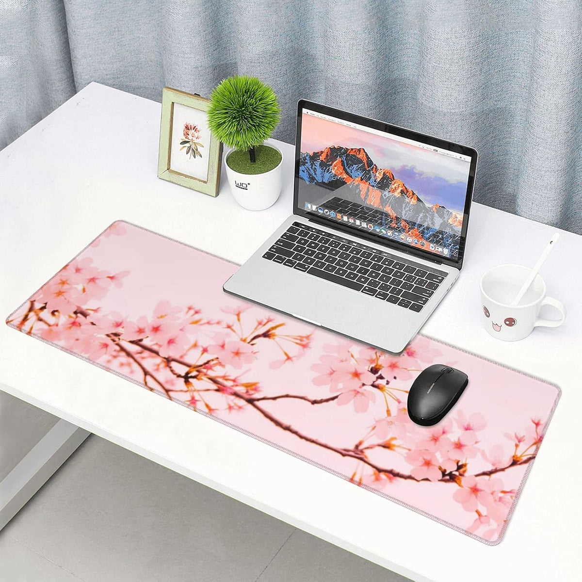 Sakura Cherry Blossom Gaming Mouse Pad XXL Large Office Desk Mat Non-Slip Waterproof Long Laptop Mat Pink Trees Painting