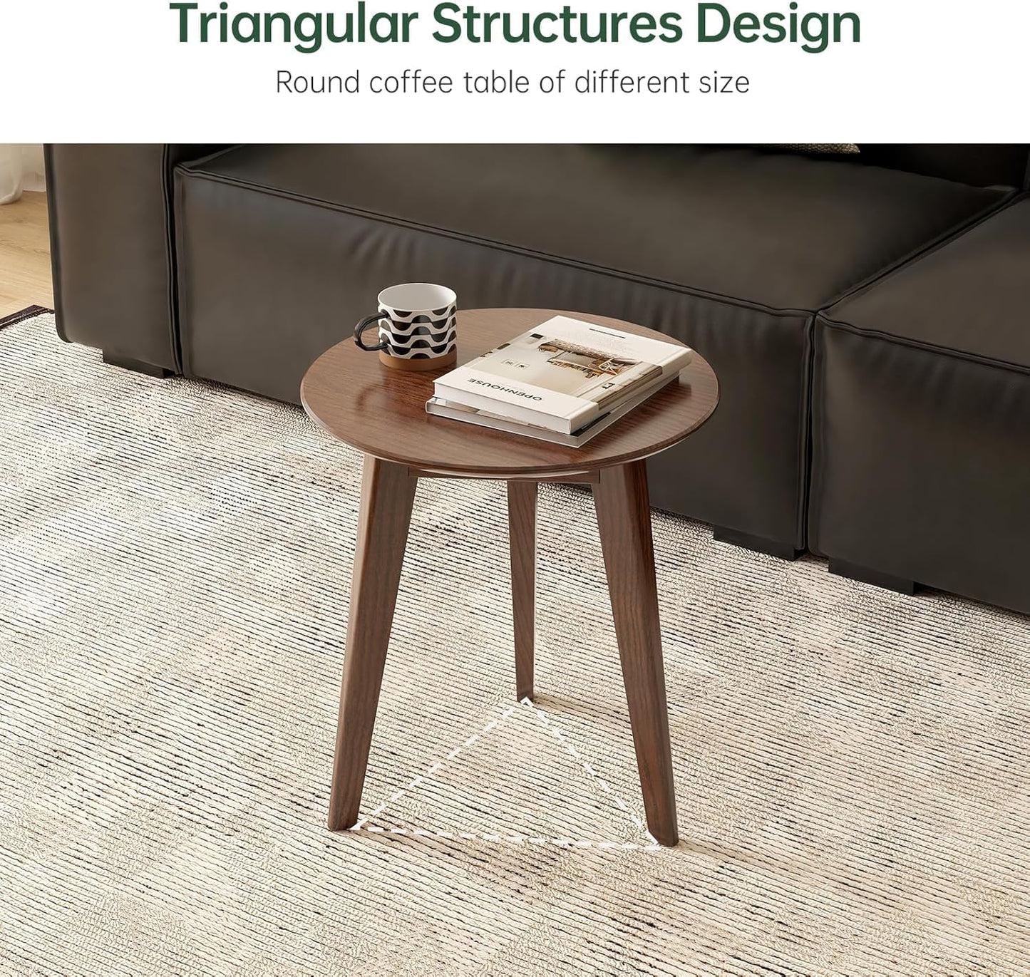 Vadisun 100% Solid Oak Round Side Table Set of 2, Small Bedside Table for Small Spaces, Living Room End Table with Stable Frame, Modern Nightstand for Bedroom Couch(Walnut, 17.71" D x 19.68" H)