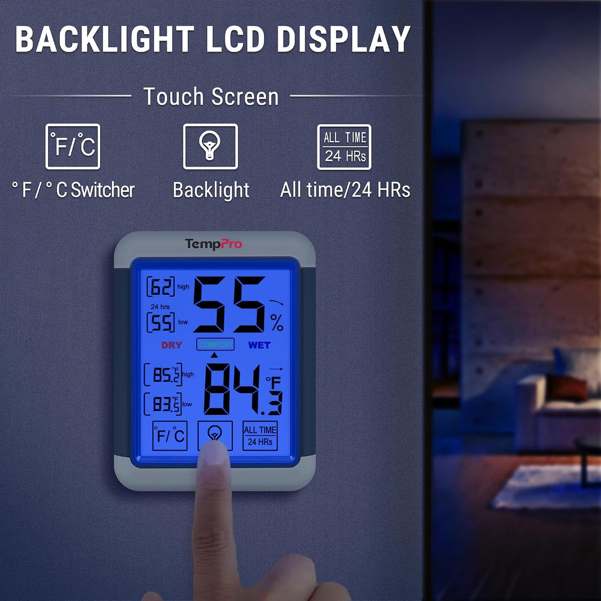 TempPro TempAir Digital Indoor Hygrometer Thermometer with Touchscreen