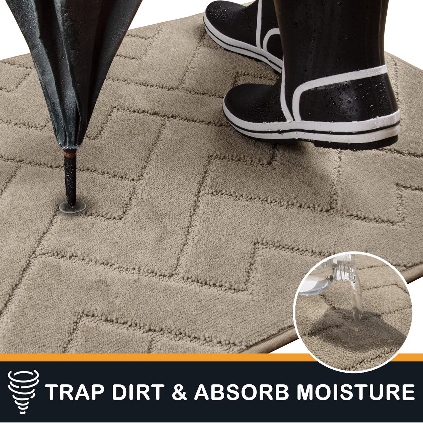 PURRUGS Dirt Trapper Door Mat 32" x 47", Non-Slip Machine Washable Entry Rug, Shoe Scraper, Dog Doormat, Super Absorbent Welcome Mat for Front & Back Door, Muddy Wet Shoes & Paws, Taupe