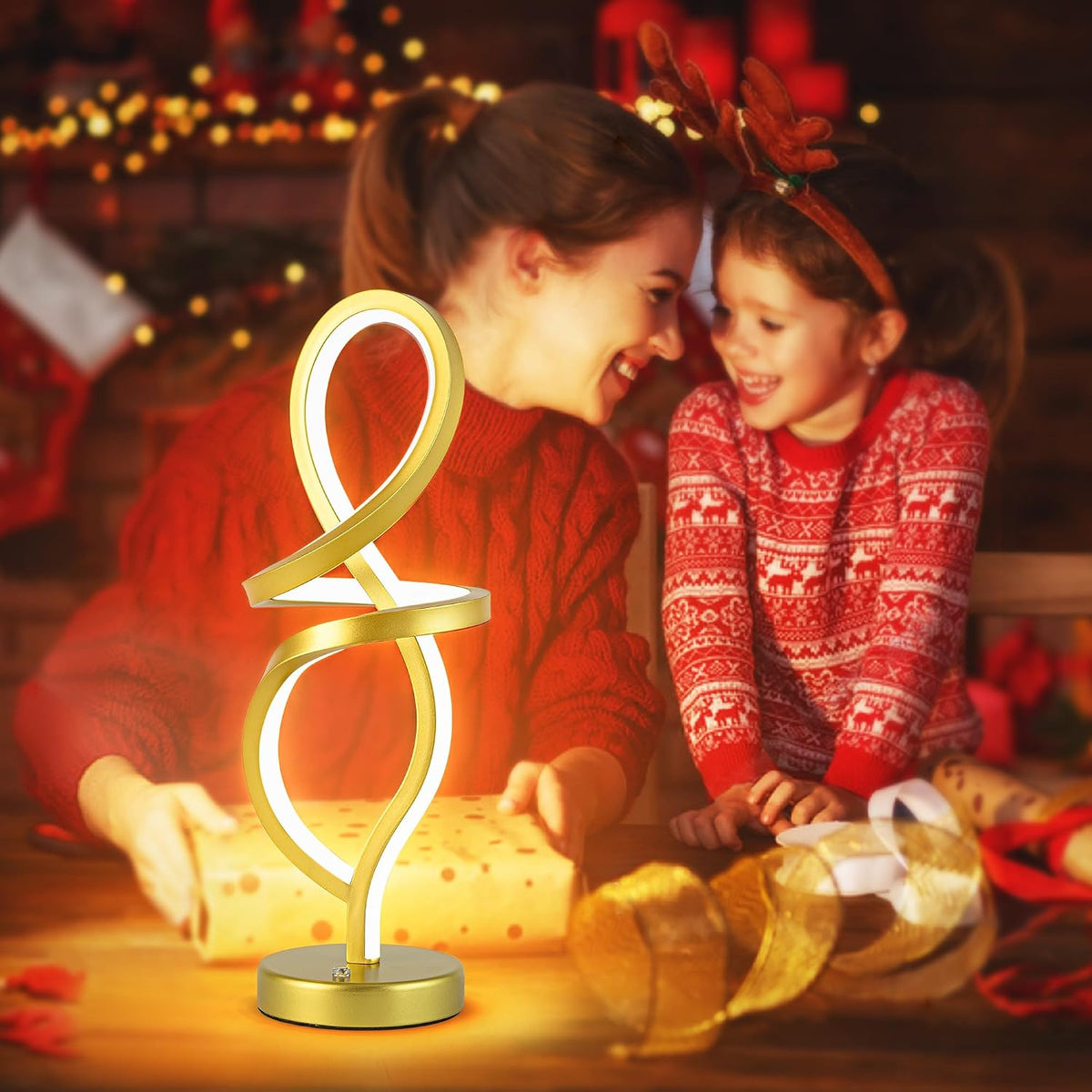 RGB Modern Small Table Lamp with LED Spiral Design, 15W Nightstand Lamp