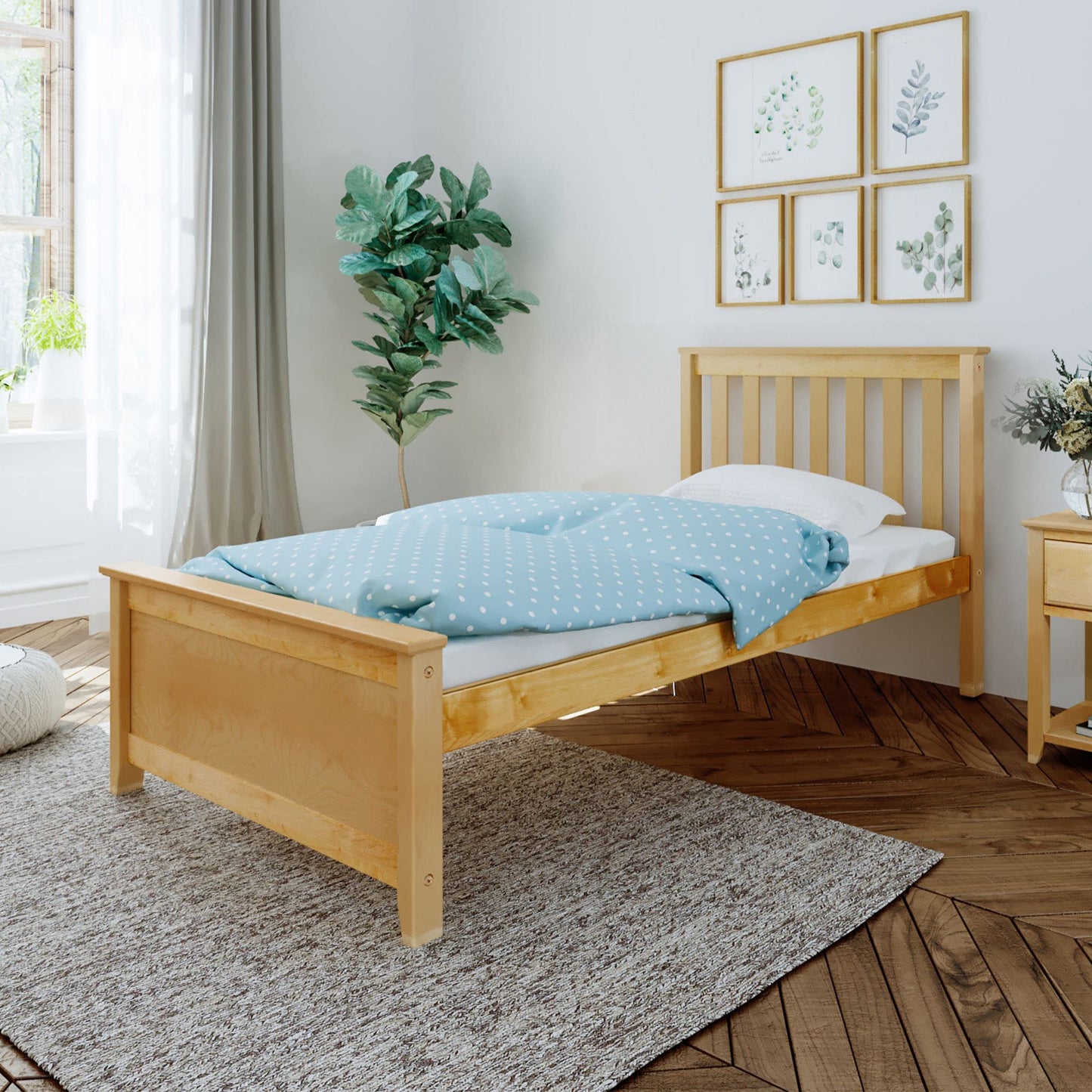 Max & Lily Twin Bed Frame with Slatted Headboard, Solid Wood Platform Bed for Kids, No Box Spring Needed, Easy Assembly, Natural