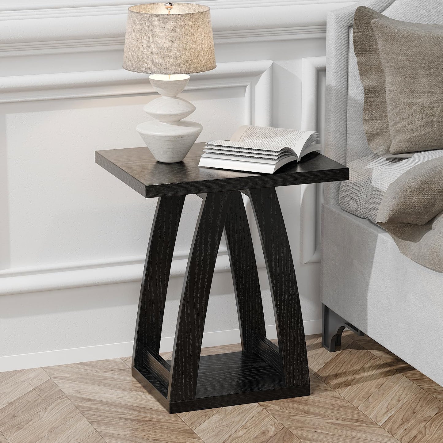 FROMJBEST End Tables Living Room, Side Table Beside Sofa, Nightstand for Bedroom, Couch Side Table with Shelf, Modern End Table for Living Room, Black End Table