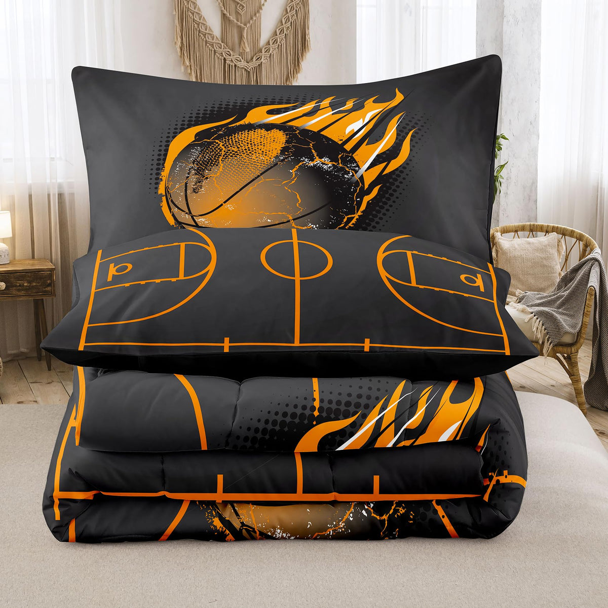 NINENINE Basketball Bedding Set,Sports Comforter Sets for Boys,Twin Bedding Sets for Boys,Basketball Comforter Set(1Comforter, 1Flat Sheet, 1Fitted Sheet, 2Pillowcases)