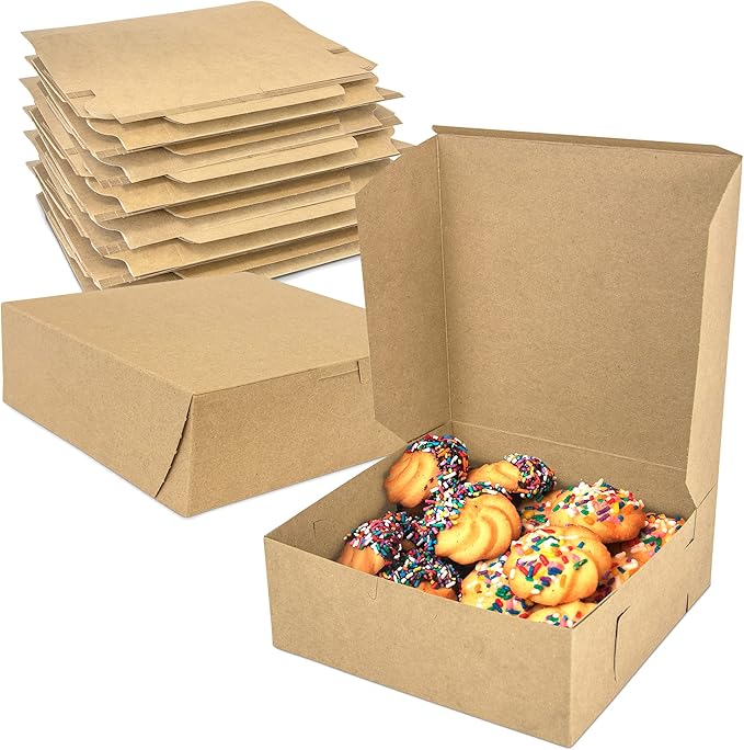 Fit Meal Prep [250 Pack] Kraft Bakery/Pie Box 8 x 8 x 3 Inch - Brown Paper Cardboard Gift Packaging, Top Lids, Corner Lock, for Cupcake, Cookies and Pastry, Restaurant, Shipping Containers and Personalized Favors, Kraft Brown