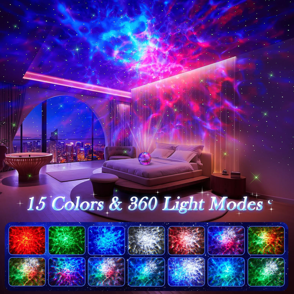 One Fire Galaxy Projector Teenage Boy Gifts for Teen Boys,15 Colors+15 White Noises Star Projector Night Light Kids Galaxy Light,Remote Bluetooth Bedroom Lights for Christmas Room Decor Gifts
