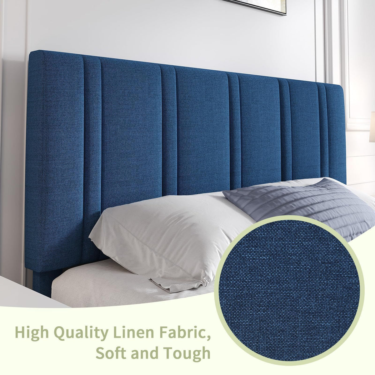 MaverickFurni Twin Bed Frame, Upholstered Platform Bed with Button Tufted Headboard, Blue Bed Frame Twin Size for Kids Girls Boys, No Box Spring Required, Easy Assembly, Blue