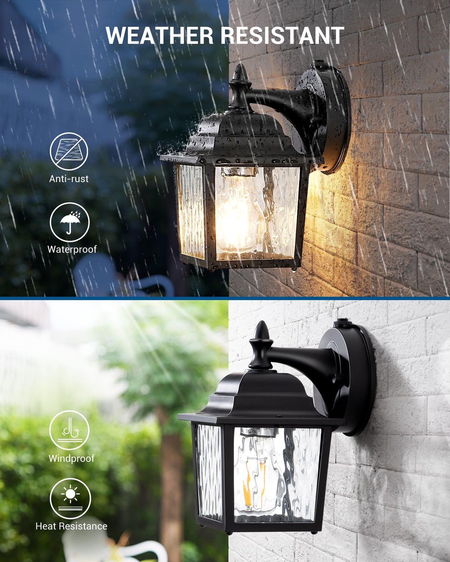 DEWENWILS 2 Pack Dusk to Dawn Outdoor Wall Light Fixture, Wall Lantern Porch Light with Glass Shade, Waterproof Outdoor Wall Sconce Lamp for Garage, Backyard (Classic)