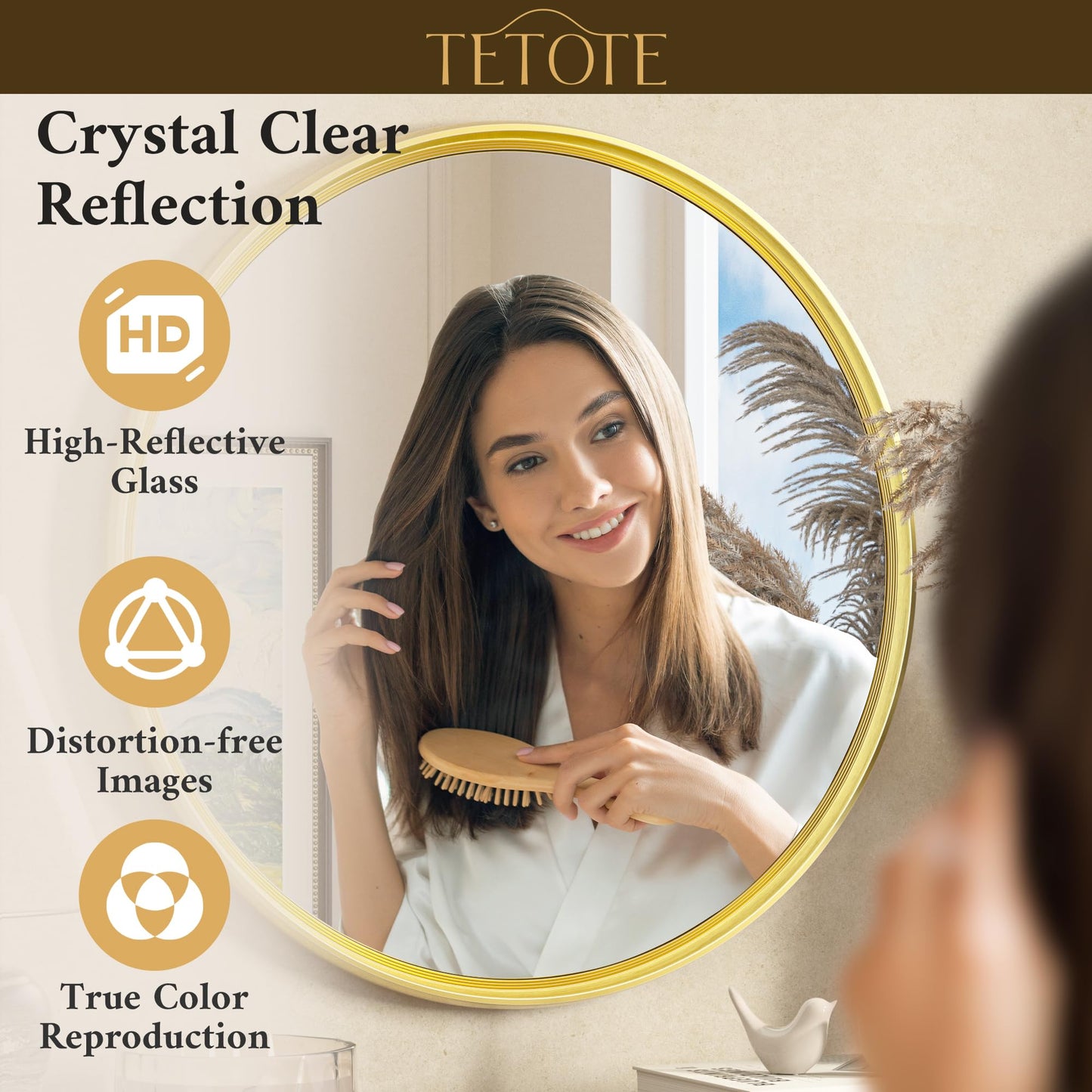 TETOTE Round 18 inch Brushed Gold Mirror for Entryway Decor Bathroom Vanity