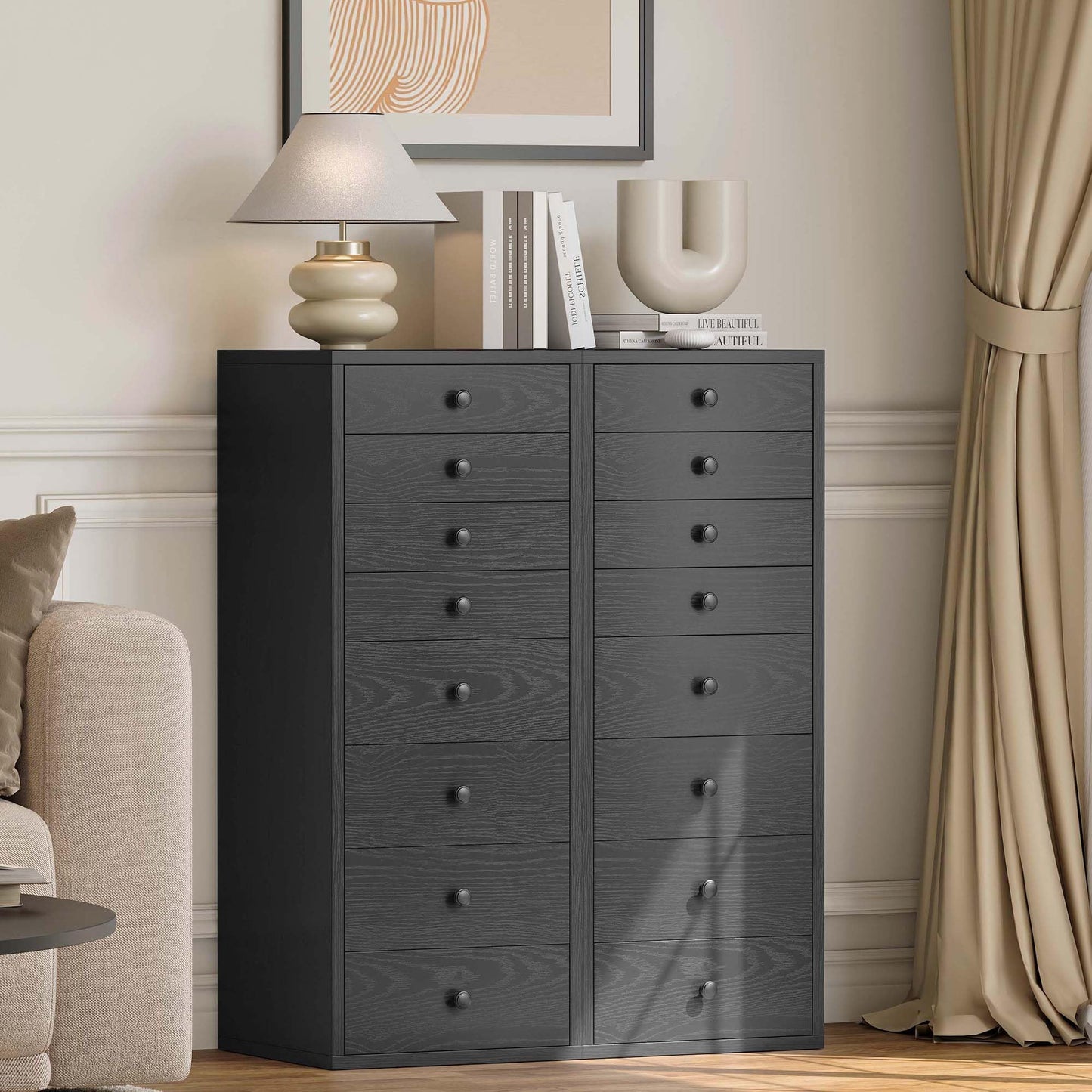 LIKIMIO 8 Drawer Dresser, Small Dressers with Storage Drawers, Chest of Drawers for Bedroom, Tall Narrow Dresser for Organizers, Black