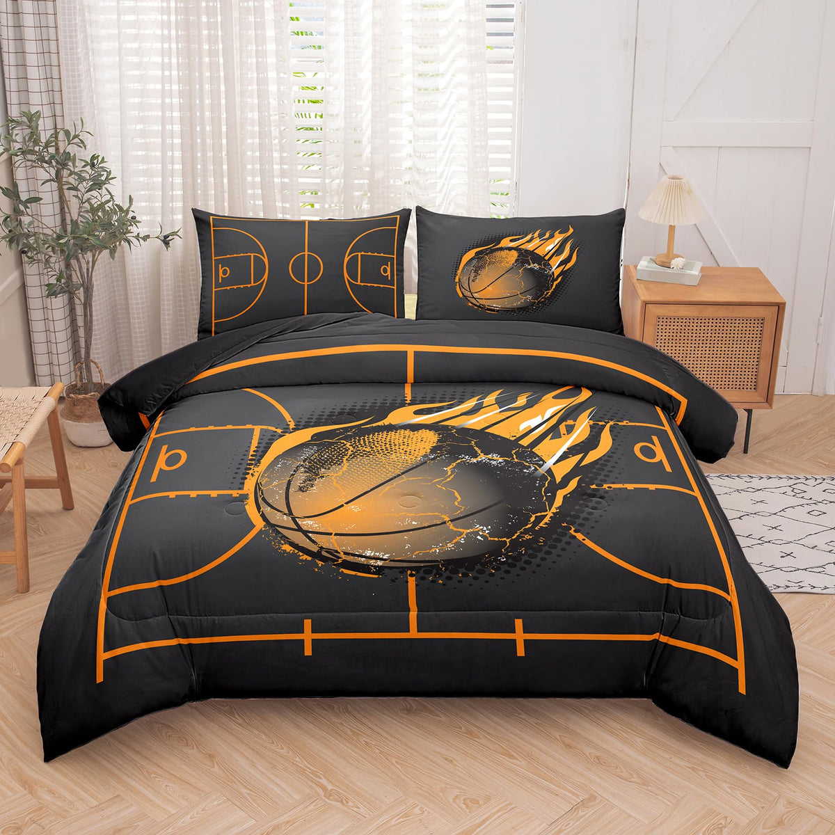 NINENINE Basketball Bedding Set,Sports Comforter Sets for Boys,Twin Bedding Sets for Boys,Basketball Comforter Set(1Comforter, 1Flat Sheet, 1Fitted Sheet, 2Pillowcases)