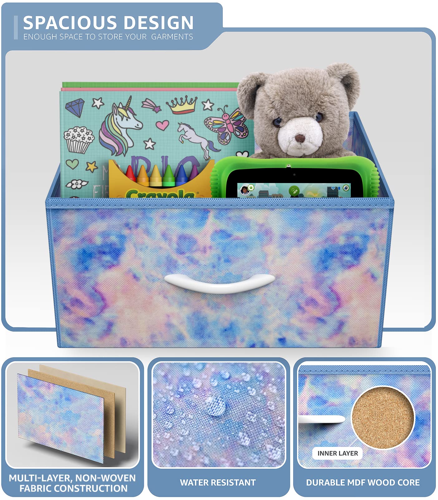 Sorbus Dresser Storage Tower, Organizer Drawers for Closet Boys & Girls Bedroom, Bedside Furniture, Chest for Home, College Dorm, Steel Frame, Wood Top, Tie-dye Fabric Bins (4-Drawer, Pastel Tie-dye)