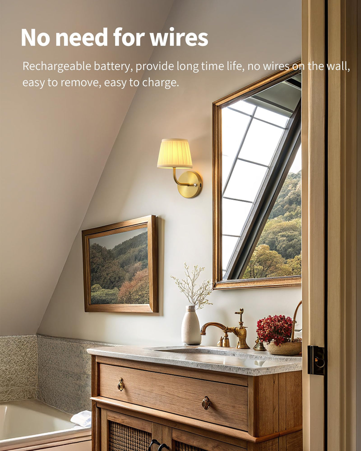 PUSU LED Cordless Gold Small Wall Sconces Set of 2, Rechargeable 5200mAh Battery Operated Fabric Wall Lamp with Remote, Lighting for Living Room, Bedroom, Hallway, Bathroom, Stairs, Kitchen, Cabinet