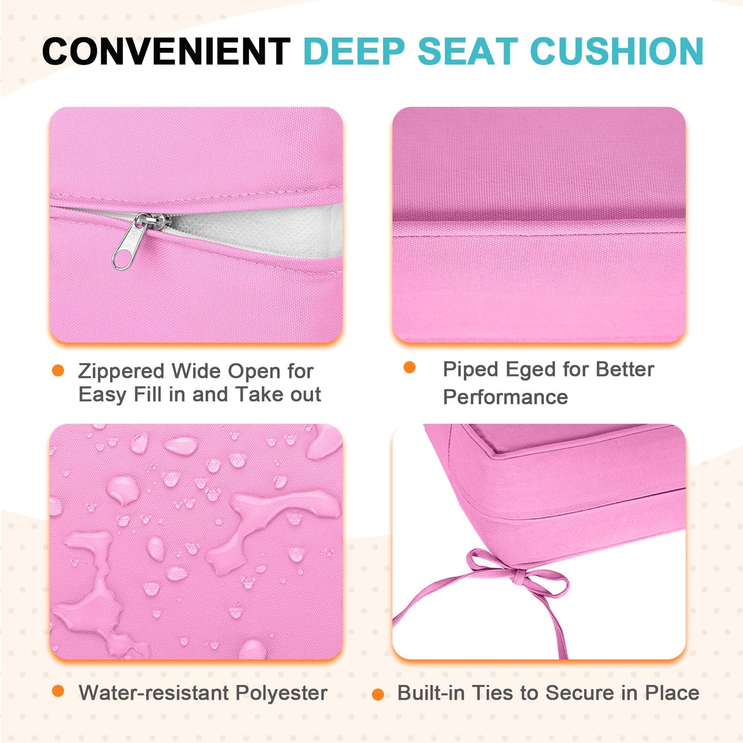 EAGLE PEAK Outdoor Deep Seat Patio Seat Cushion Set, 25 x 25 x 5 inch, 2-Piece Back Chair Cushion, Set of 2, Pink