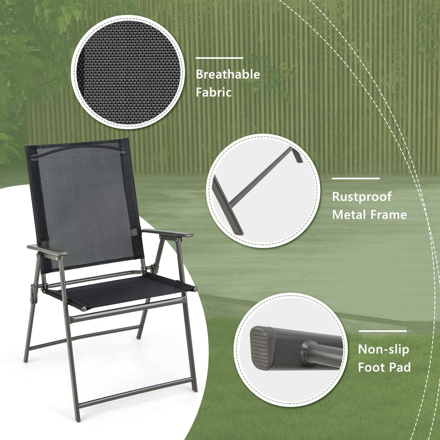 Giantex Patio Folding Chairs Set of 4, Outdoor Lawn Chairs with Rustproof Metal Frame, Portable Dining Chairs for Porch, Deck, Garden, Backyard, Camping