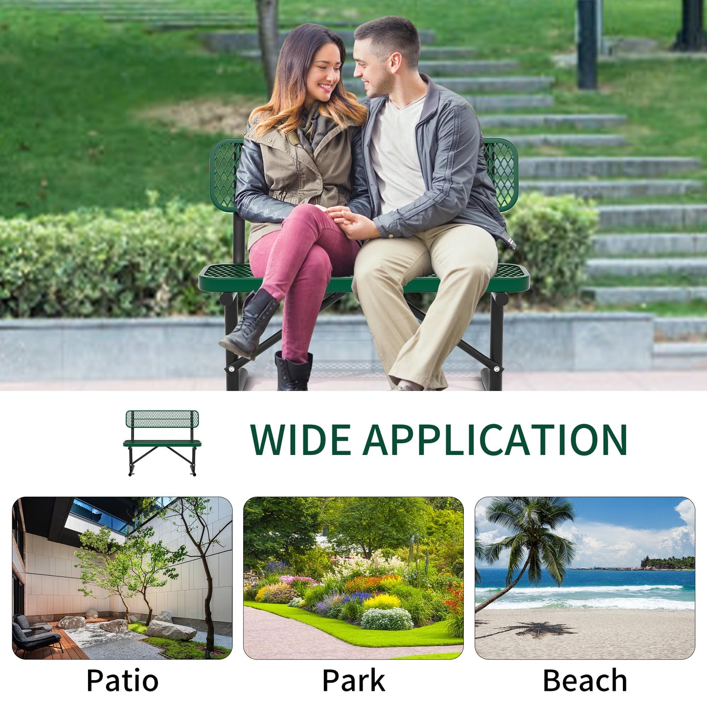 Choosilay 4/6/8 Feet Park Bench for Outside Heavy Duty Metal, Garden Benches Outdoor Bench with Backrest & Portable Frame, for Shopping Malls Stores Parks Patios Decks, Green