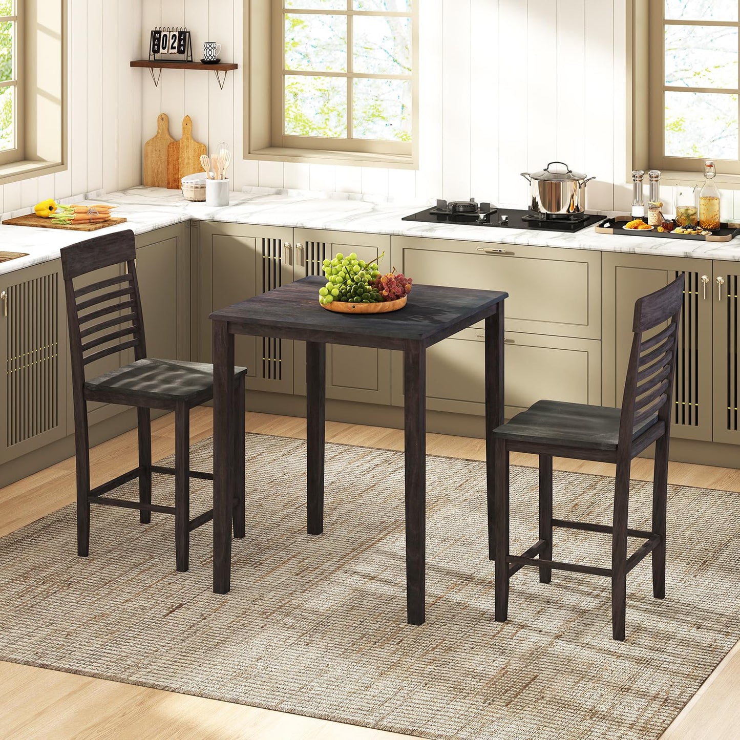 GOFLAME Square Dining Table for 2-4 People, Counter Height Pub Table with Rubber Wood Legs, Wooden Kitchen Table for Dining Room, Bistro, Restaurant, Small Space