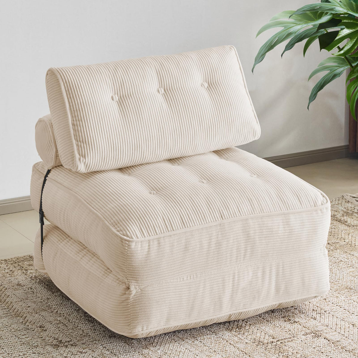 Furnimart Twin Size Folding Sofa Bed, 3 in 1 Convertible Sleeper Chair, Modern Single Sofa Lounge Chair, Small Pull Out Sleep Bed, Floor Futon Couch for Living Room, Corduroy Beige