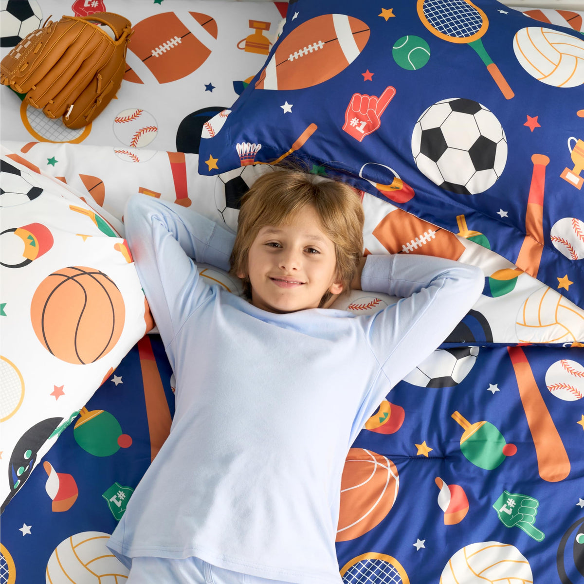 Joiedomi Kid Full Comforter Set 7 Piece Ball Sports Bedding Set for Boys Girls Super Soft Microfiber Bed in a Bag with Comforter Sheets Pillowcase Sham