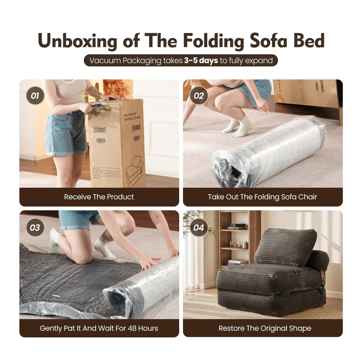 ovios Folding Sofa Bed, Convertible Sleeper Chair with Pillow Foldable Mattress with Back Support, Portable Fold Out Comfy Floor Lounge for Living Room Bedroom, Grey
