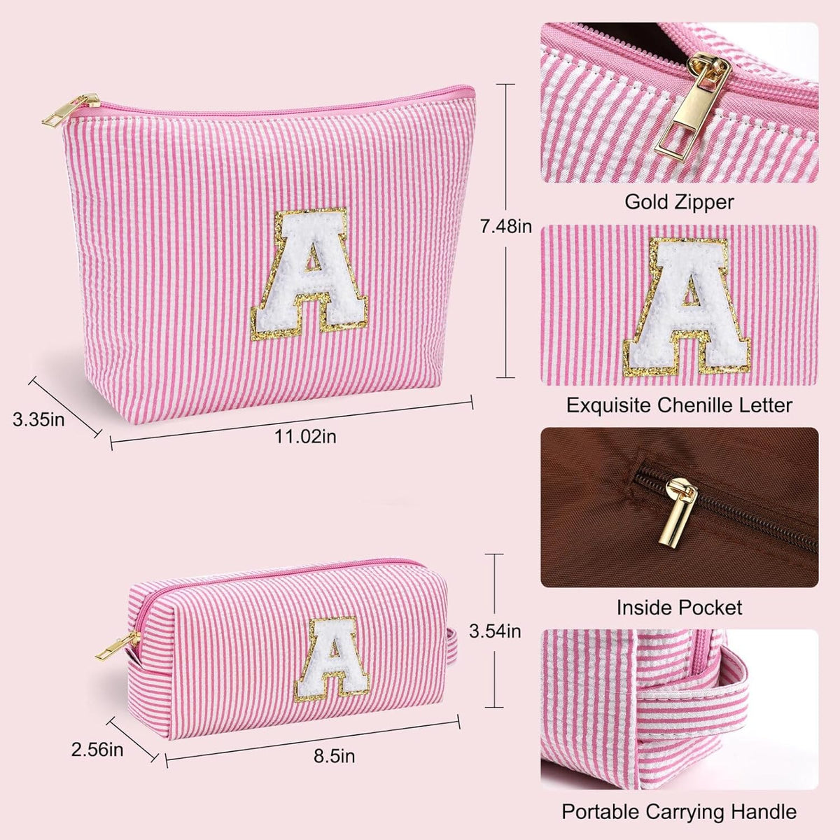 YOOLIFE Birthday Gift for Kids Teen Girls Gifts for Girls, Pink Makeup Bag Cosmetic Bag Daughter Sister Gifts Birthday for Women Teacher Gifts Preppy Makeup Bag Mothers Day Gifts L