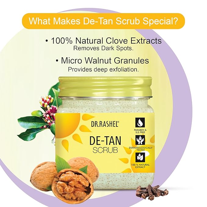 DR.RASHEL De-Tan Face & Body Scrub Exfoliating Face Wash with Natural Extracts for Tan Removal, Blackhead Remover & Oil Control Cleanser – Suitable for Most Skin Types - 380ml / 12.84 Fl Oz