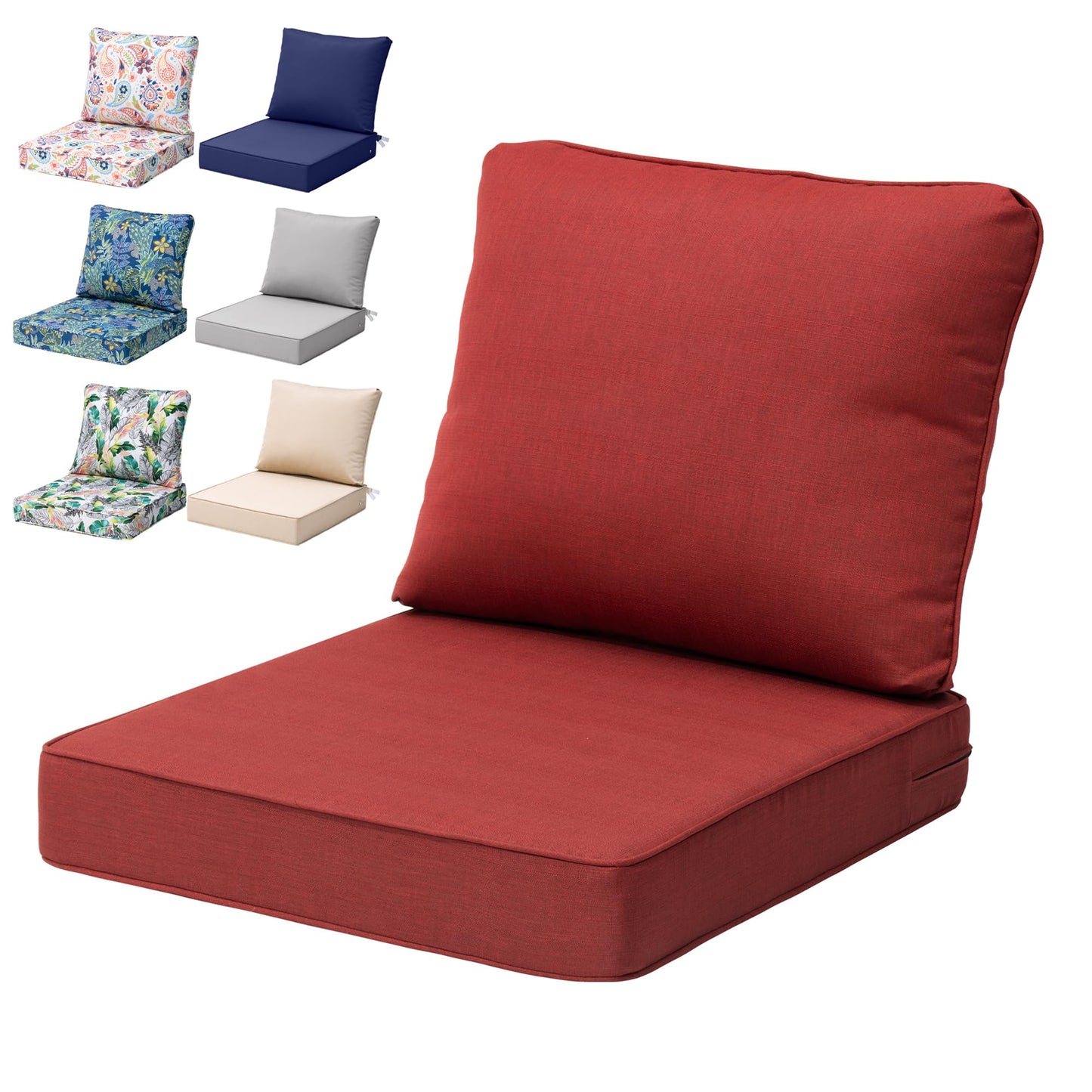 PATIOHIT 24x24 Inch Outdoor Cushions for Patio Furniture Water Resistant Patio Chair Cushions 2-Year Fade Resistant Deep Seat Cushions, Replacement Cushions for Outdoor Furniture (Cherry Red)