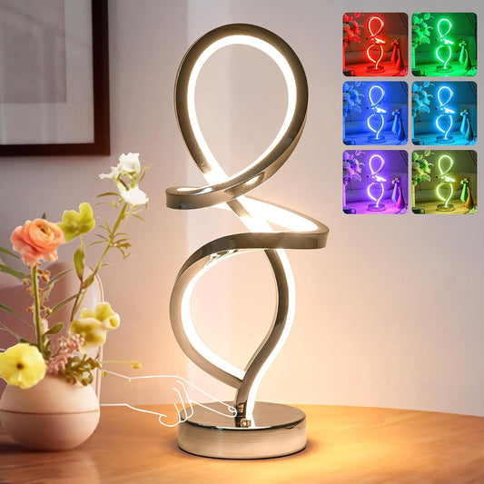 RGB Modern Small Table Lamp with LED Spiral Design, 15W Nightstand Lamp