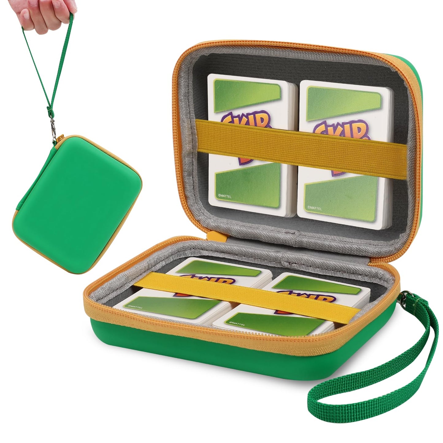 tombert Carrying case for PTCG Trading Cards, Hard-Shell Storage Box fits Magic MTG Cards and PTCG, Holds 300+ Cards(Green&Yellow)