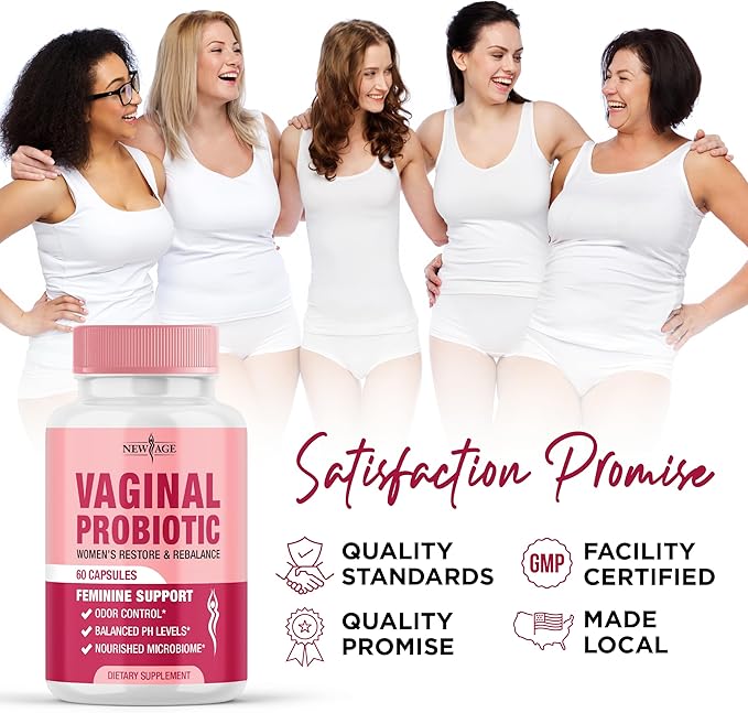 NEW AGE Vaginal Probiotics for Women with Prebiotics, Cranberry Extract, and a Lactobacillus Probiotic Blend, Supports Healthy pH Balance, Odor Control, Vaginal Flora - 60 Capsules