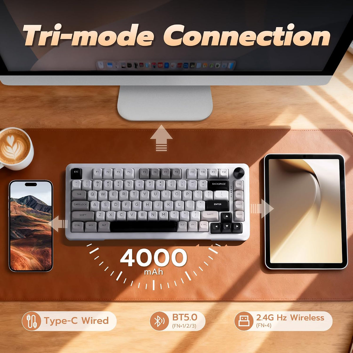 E-YOOSO Z-82 75% Tri-Mode Wireless Mech Keyboard, Hot-Swap Gasket RGB Knob